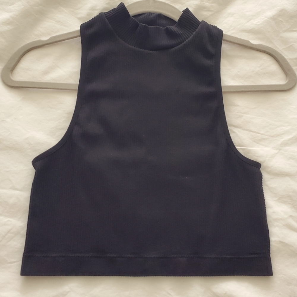 S Mock Neck Sleeveless Ribbed Top